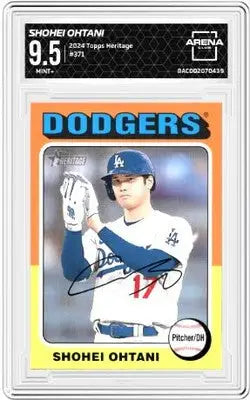 Graded Topps Heritage Shohei Ohtani baseball card in Dodgers uniform for 2024 Topps Heritage