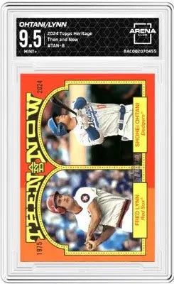 Graded Topps Heritage Shohei Ohtani and Fred Lynn baseball card with a 9.5 grade