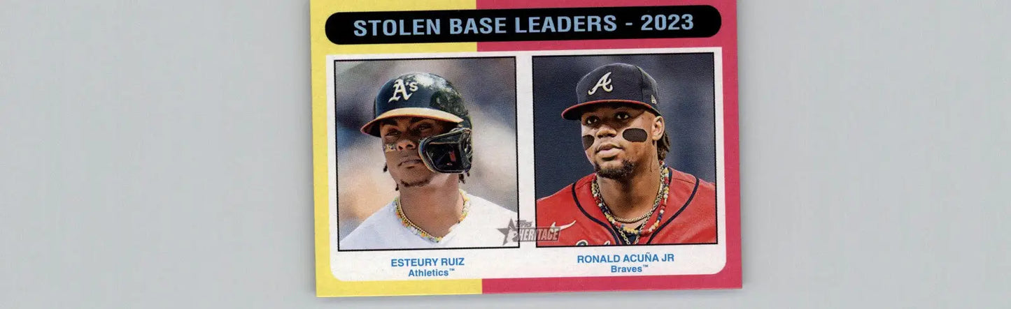 2024 Topps Heritage Stolen Base Leaders-2023 Esteury Ruiz / Ronald Acuña Jr - Baseball Card Single