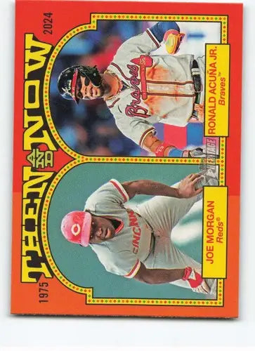 Baseball card from 2024 Topps Heritage featuring Joe Morgan and Ronald Acuna Jr