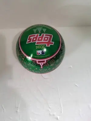 Green Topps 2024 Baseball Ornament in Topps Holiday Empty Tin Perfect for holiday decor