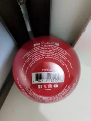 Red Topps baseball container from the 2024 Topps Holiday empty tin ornament ball No cards