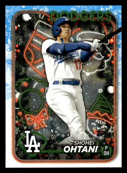Baseball trading card of Shohei Ohtani in holiday design from 2024 Topps Holiday series