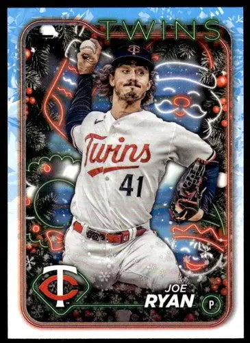 Original gloss 2024 Topps Holiday H104 Joe Ryan Twins baseball card front view
