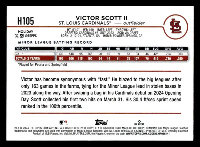 2024 Topps Holiday #H105 Victor Scott II - Baseball Card Single