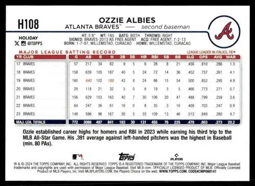 Original gloss 2024 Topps Holiday H108 Ozzie Albies baseball card Braves ID 76662