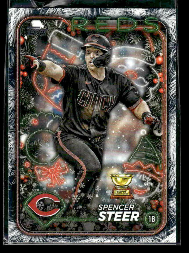 2024 Topps Holiday #H112 Spencer Steer Silver Glitter - Baseball Card Single