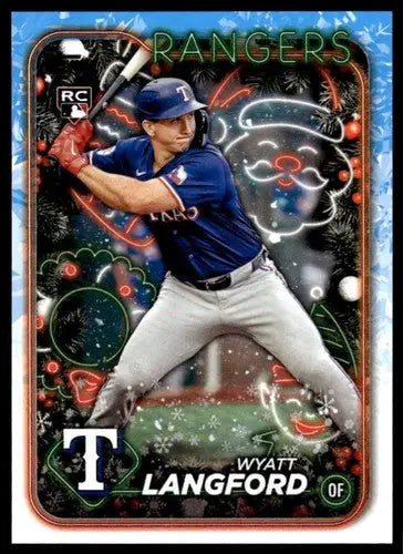 2024 Topps Holiday H113 Wyatt Langford Christmas-themed baseball card rookie Rangers