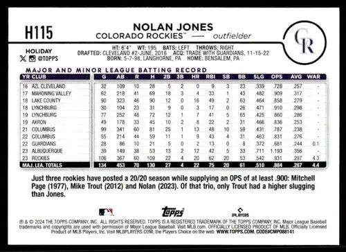 2024 Topps Holiday #H115 Nolan Jones NM-MT Rockies ID:76669 - Baseball Card Single