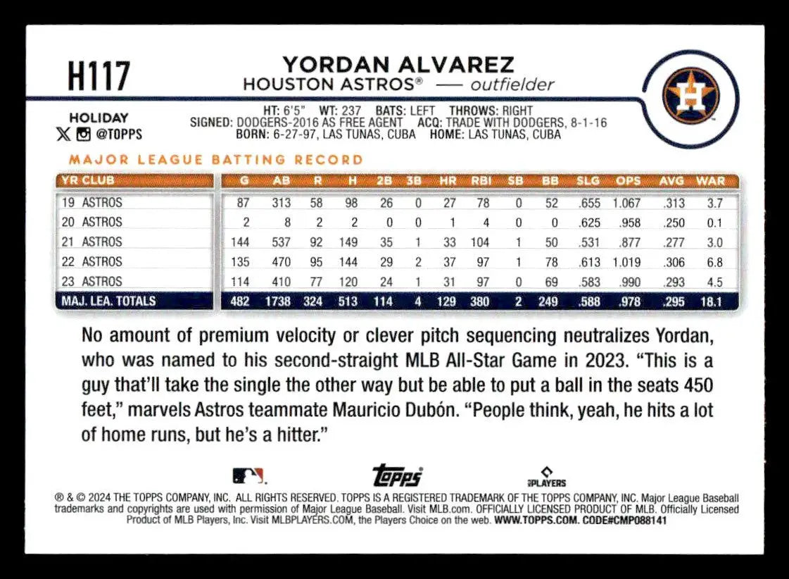 2024 Topps Holiday #H117 Yordan Alvarez - Baseball Card Single