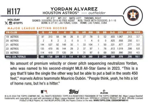 2024 Topps Holiday H117 Yordan Alvarez baseball card Astros NM-MT display