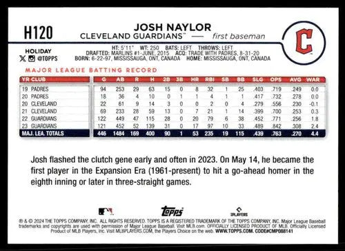 2024 Topps Holiday H120 Josh Naylor Guardians baseball card NM-MT