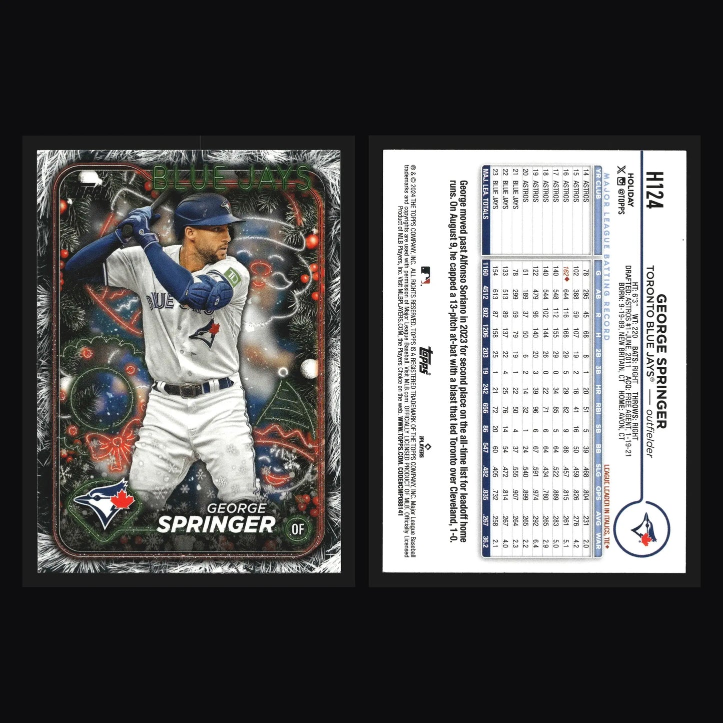 2024 Topps Holiday #H124 George Springer Holiday Tree Toronto Blue Jays