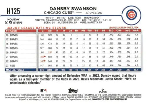 2024 Topps Holiday H125 Dansby Swanson Cubs baseball card NM-MT