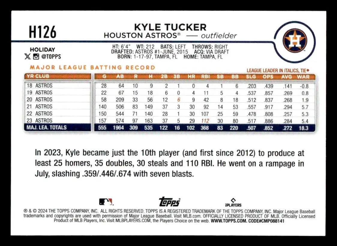 2024 Topps Holiday #H126 Kyle Tucker - Baseball Card Single