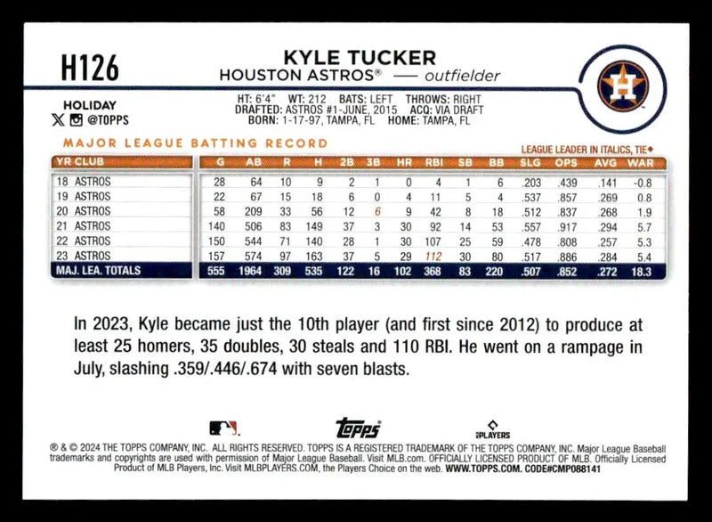 2024 Topps Holiday #H126 Kyle Tucker - Baseball Card Single