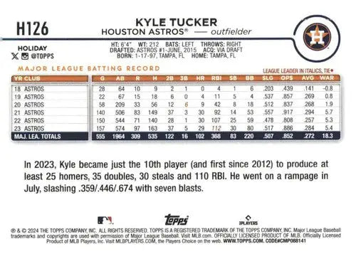 Original gloss 2024 Topps Holiday H126 Kyle Tucker Astros baseball card
