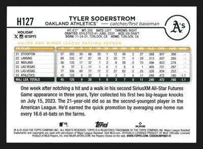2024 Topps Holiday #H127 Tyler Soderstrom Oakland Athletics RC - Baseball Card Single