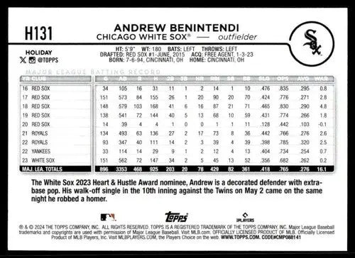 2024 Topps Holiday H131 Andrew Benintendi White Sox baseball card with original gloss