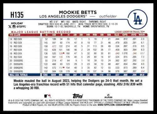 2024 Topps Holiday #H135 Mookie Betts NM-MT Dodgers ID:76689 - Baseball Card Single