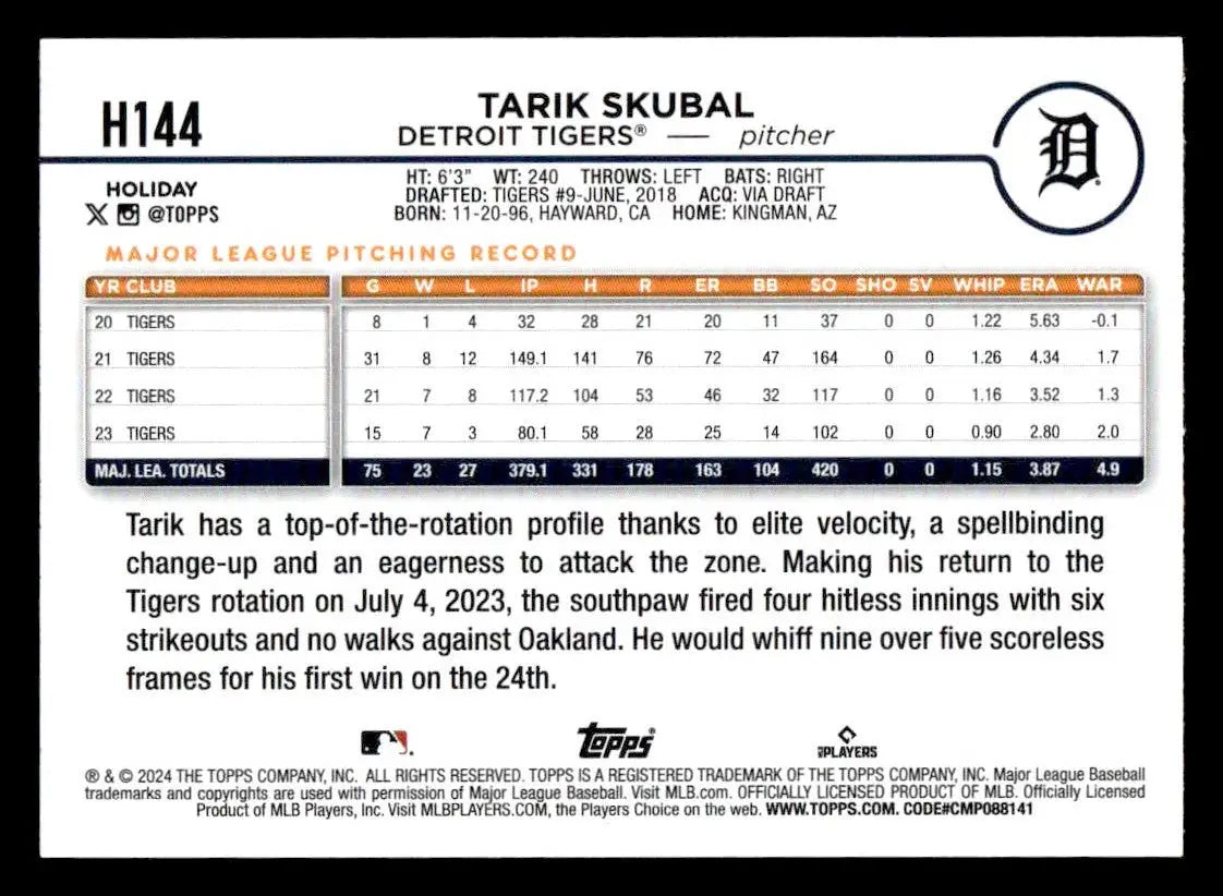 2024 Topps Holiday #H144 Tarik Skubal - Baseball Card Single