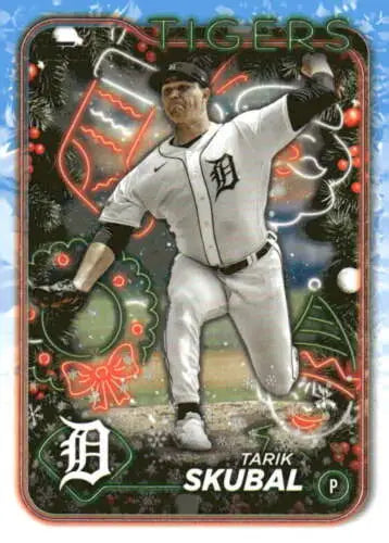 Original gloss 2024 Topps Holiday Tarik Skubal baseball card h144 Tigers NM-MT