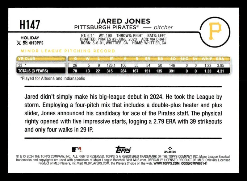 2024 Topps Holiday #H147 Jared Jones - Baseball Card Single