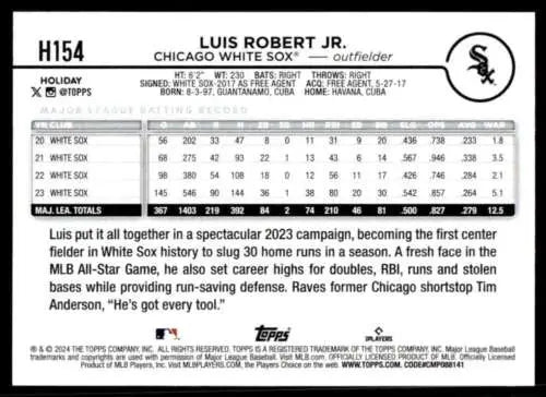 Original gloss 2024 Topps Holiday H154 Luis Robert Jr. White Sox baseball card