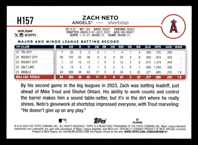 2024 Topps Holiday #H157 Zach Neto - Baseball Card Single