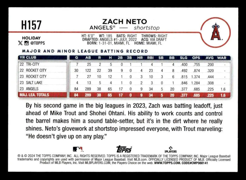 2024 Topps Holiday #H157 Zach Neto - Baseball Card Single