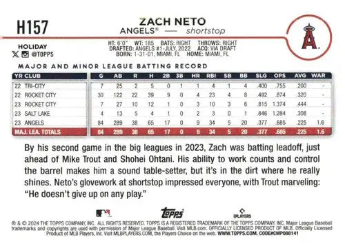 Original gloss 2024 Topps Holiday H157 Zach Neto Angels baseball card image