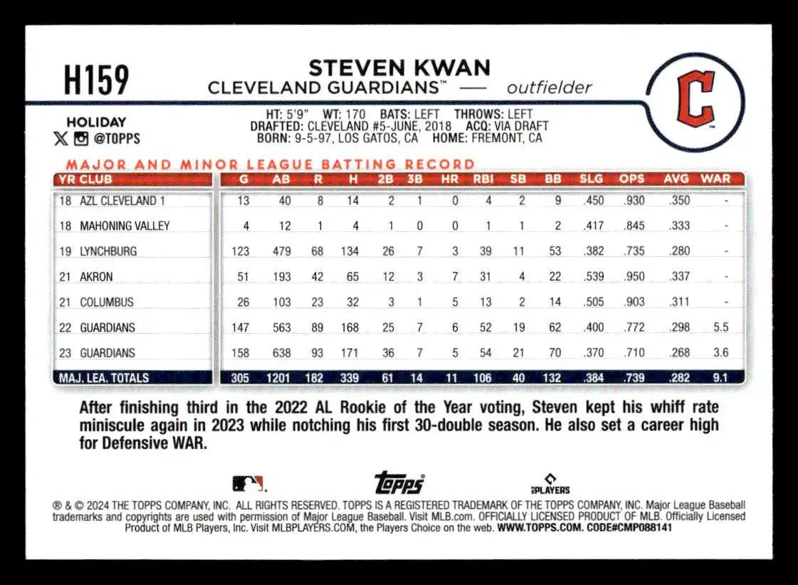 2024 Topps Holiday #H159 Steven Kwan Holiday Tree - Baseball Card Single