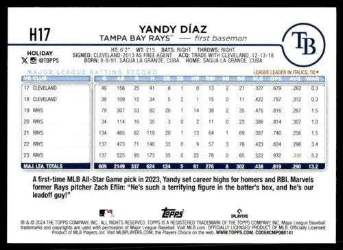 2024 Topps Holiday #H17 Yandy Diaz NM-MT Rays ID:74789 - Baseball Card Single