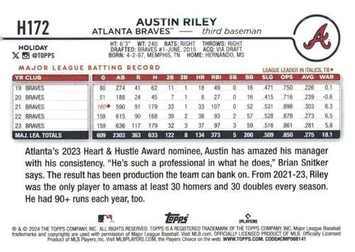2024 Topps Holiday H172 Austin Riley Braves baseball card, NM-MT condition