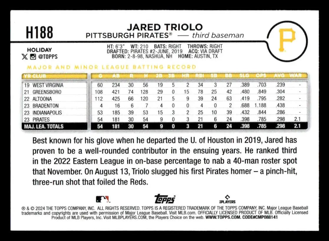 2024 Topps Holiday #H188 Jared Triolo - Baseball Card Single