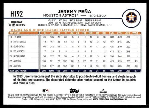 2024 Topps Holiday #H192 Jeremy Pena NM-MT Astros - Baseball Card Single
