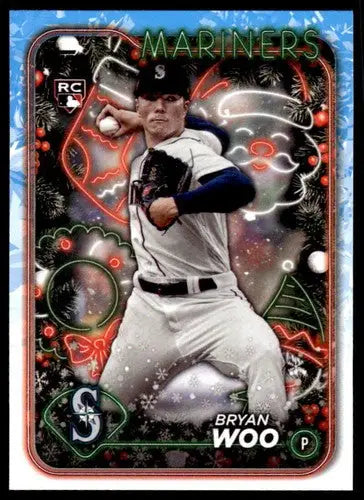 Original gloss 2024 Topps Holiday H193 Bryan Woo rookie card Mariners
