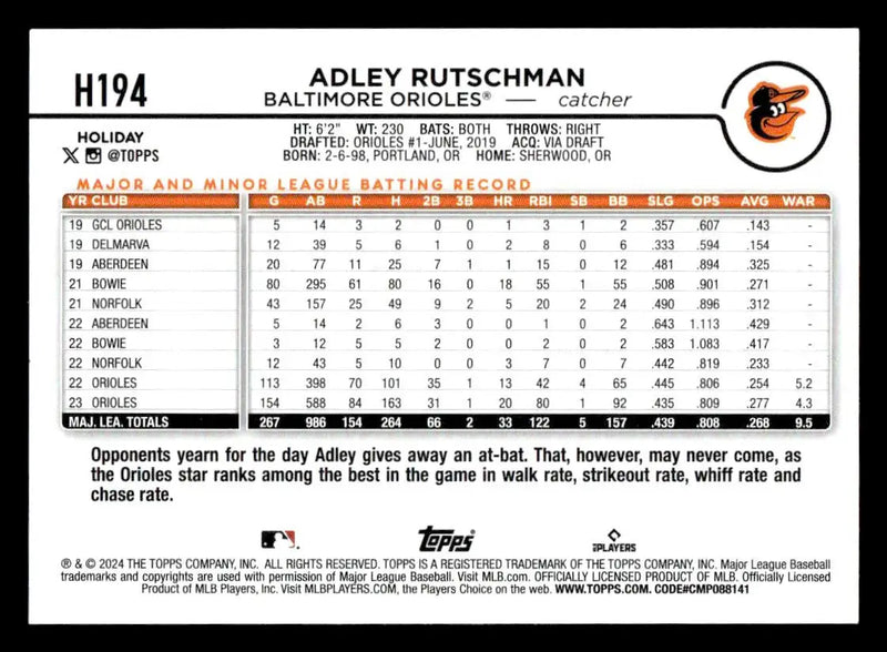 2024 Topps Holiday #H194 Adley Rutschman - Baseball Card Single
