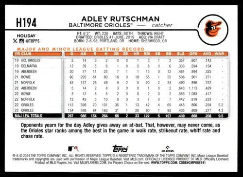 2024 Topps Holiday #H194 Adley Rutschman NM-MT Orioles - Baseball Card Single
