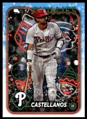 Original gloss of 2024 Topps Holiday H195 Nick Castellanos Phillies baseball card