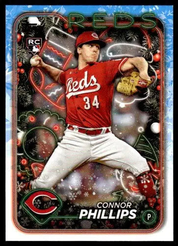 Original gloss 2024 Topps Holiday H198 Connor Phillips baseball card NM-MT RC Reds
