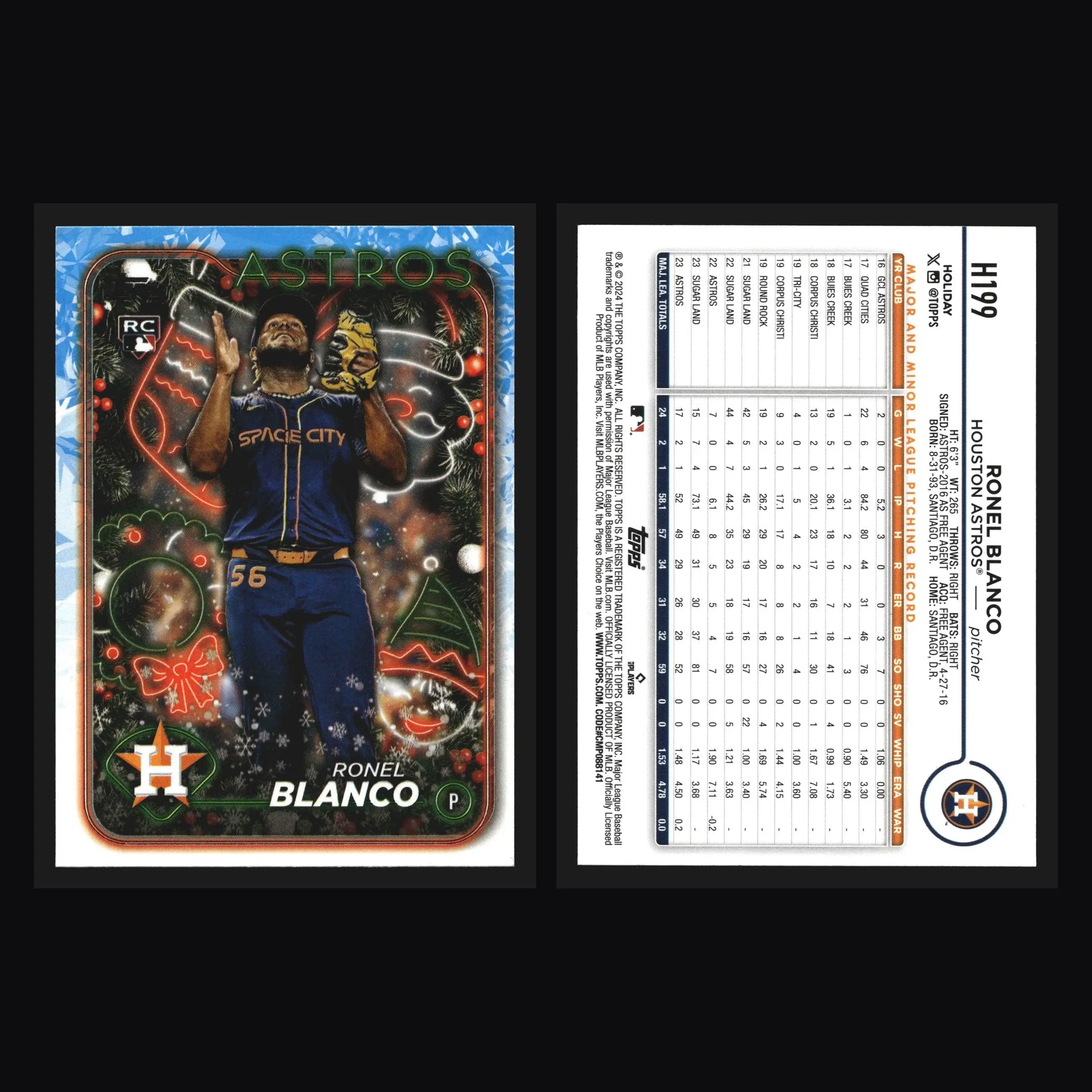 2024 Topps Holiday #H199 Ronel Blanco Astros RC - Baseball Card Single