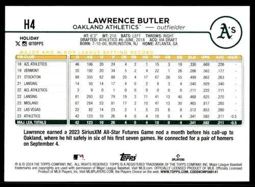 2024 Topps Holiday #H4 Lawrence Butler NM-MT RC Rookie Athletics ID:75370 - Baseball Card Single
