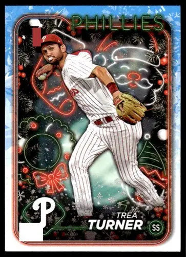 Original gloss Trea Turner baseball card from 2024 Topps Holiday H43 collection