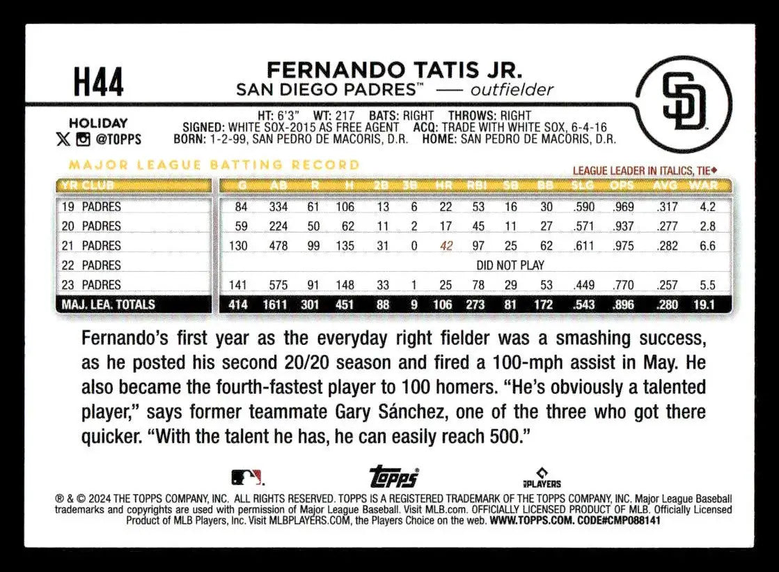2024 Topps Holiday #H44 Fernando Tatis Jr. - Baseball Card Single