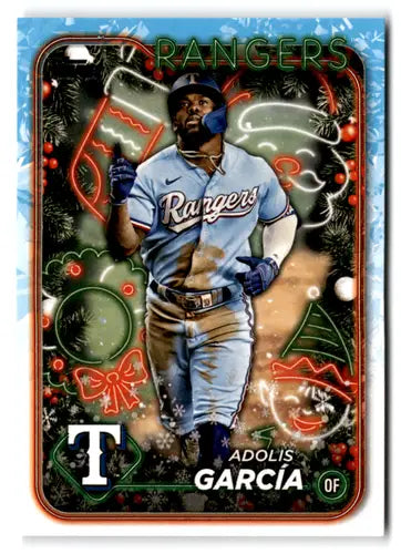 Original gloss 2024 Topps Holiday Adolis Garcia baseball card featuring Rangers ID 74799