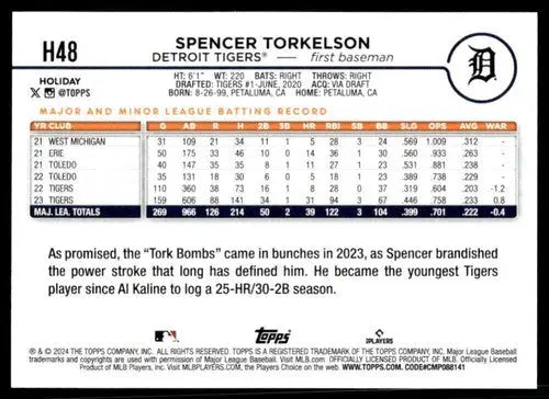 2024 Topps Holiday #H48 Spencer Torkelson NM-MT Tigers ID:74801 - Baseball Card Single