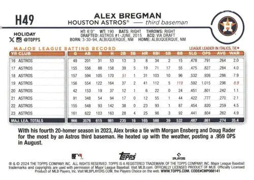 2024 Topps Holiday H49 Alex Bregman Astros baseball card NM-MT item