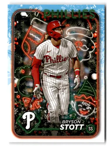 H54 Bryson Stott baseball card from Topps Holiday 2024, Phillies ID 74803