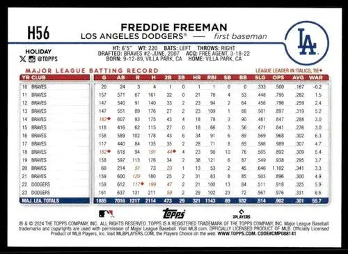 2024 Topps Holiday H56 Freddie Freeman Dodgers baseball card, NM-MT condition